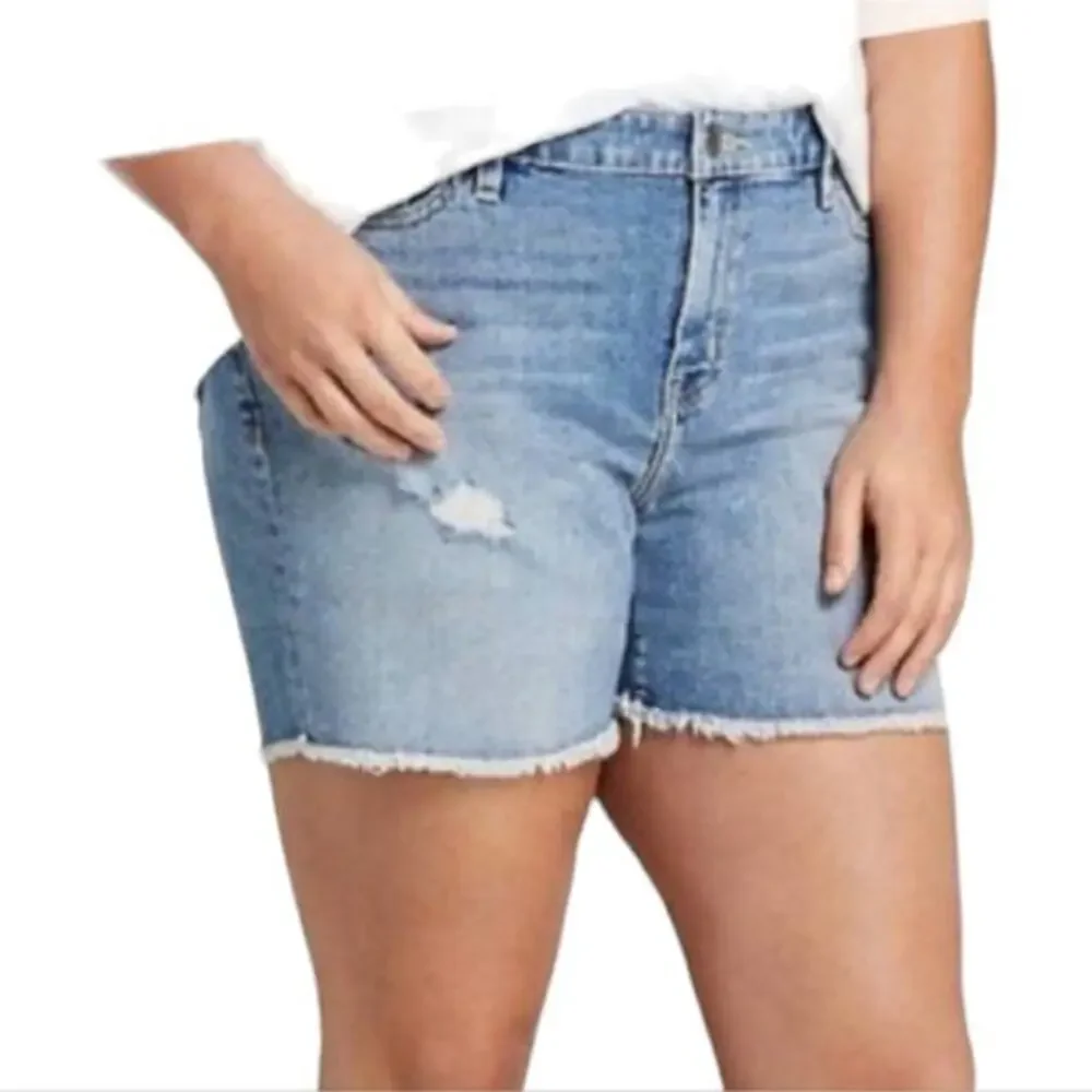 Lane Bryant‎ Mid Rise Girlfriend Distressed Relaxed Denim Shorts raw Hem Plus 24